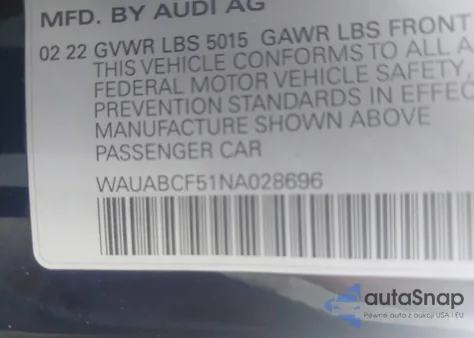 2022 Audi A5 Sportback Premium 40 Tfsi Quattro S Tronic from USA, damaged, VIN WAUABCF51NA028696